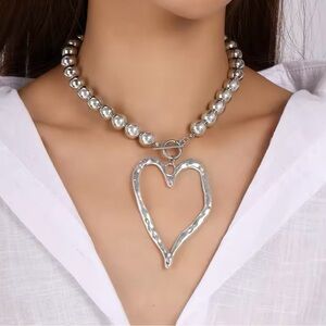 Ball Beads Necklace for Women Hollow Big Love Heart Pendant Necklace Heart